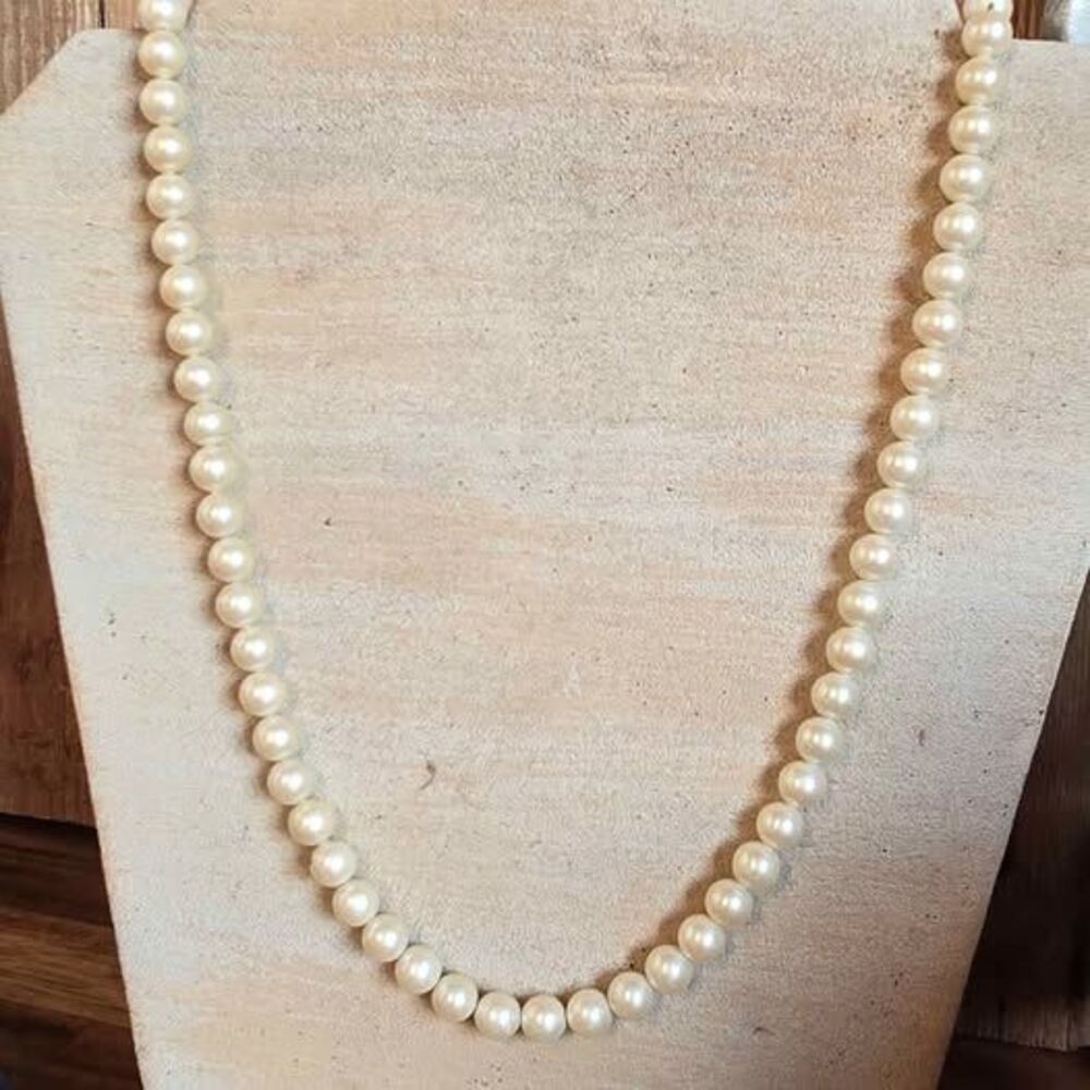 Vintage Monet Long Faux Pearl Necklace Cream White Knotted Beads Approx 40"